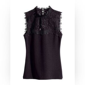 H&M Black Lacy Sleeveless Top with Yoke Keyhole Cut-out, Size Medium